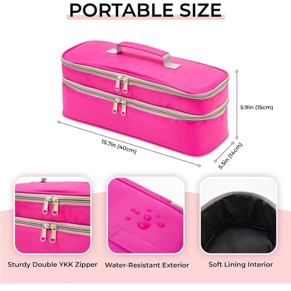 Pink Cosmetic Bag with Double Zipper - Picture 2 of 7